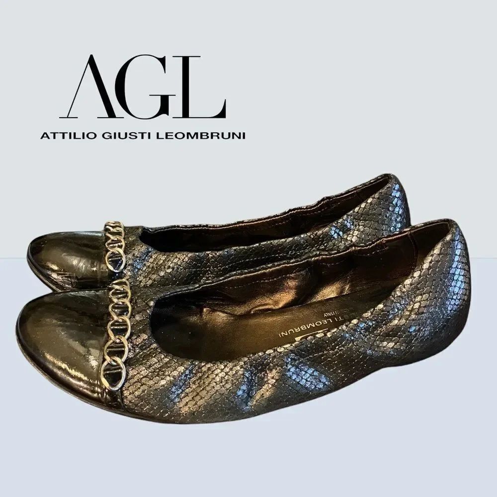 AGL Metallic Cap-Toe Chain Ballet Flats 38.5  8.5